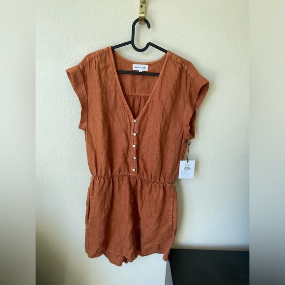 Bella Dahl Women’s Linen Cap Sleeve Sienna Romper in Rust Size M - Picture 2 of 10